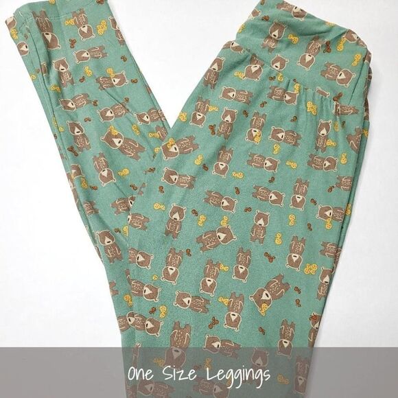 LuLaRoe OS Leggings Bears Green Brown NEW - Picture 1 of 1
